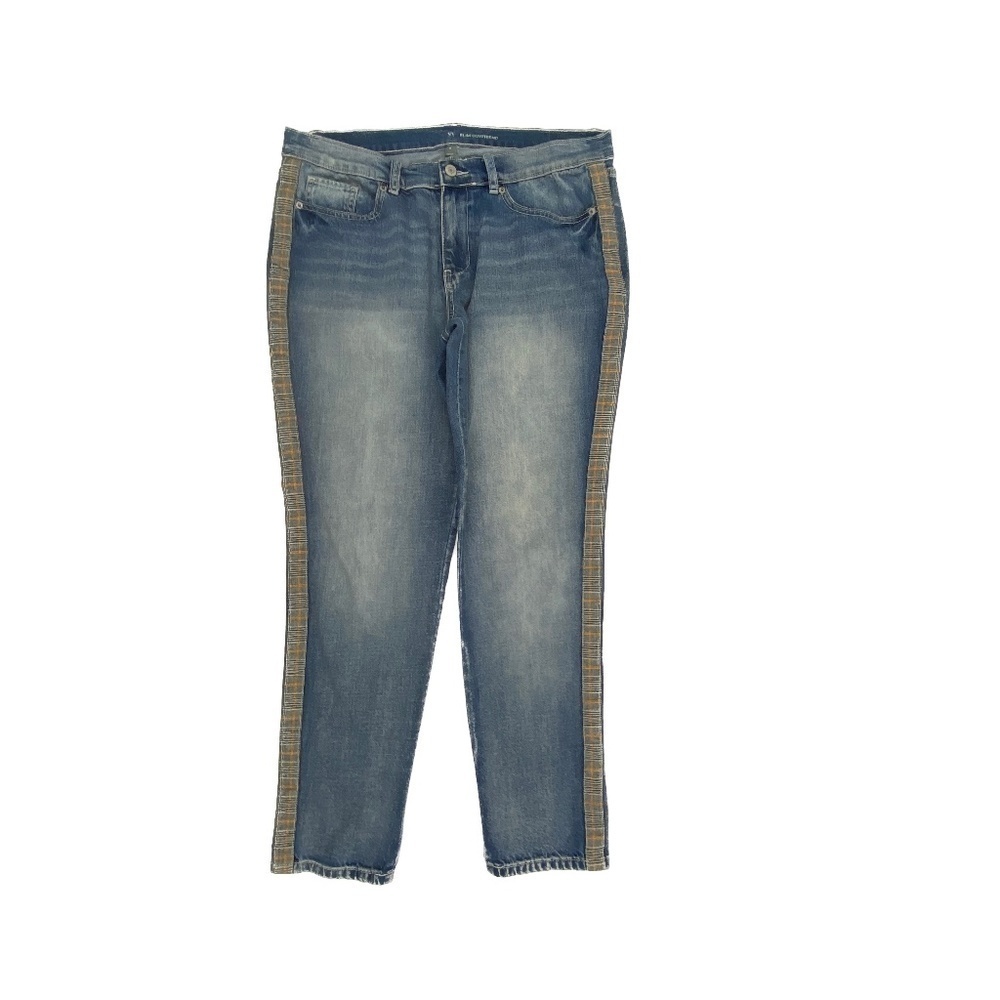 New York & Company Slim Boyfriend Plaid Strip Women's size 14 Blue Denim jeans